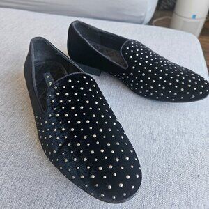 Zara Studded Velvet Loafers